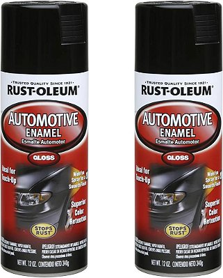 Tinta spray esmalte automotivo Rust-Oleum 252462-2PK, 12 oz, preto brilhante, em embalagem dupla