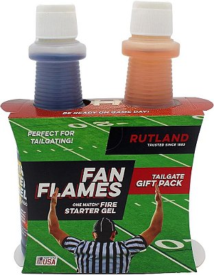 Iniciador de fogo de cores de time de futebol de Tailgating & Grilling, Sports Profissionais e Universitários, duas garrafas de 16 fl oz (azul e laranja) da Rutland Fan Flames