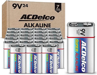 ACDelco 24 Pilhas de 9 Volts, Máxima Potência, Pilha Super Alcalina, Vida Útil de 7 anos, Embalagem Reciclável.