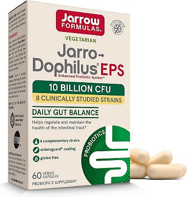 Fórmulas Jarrow Jarro-Dophilus EPS Probióticos 10 Bilhões UFC, Suplemento Dietético para Suporte ao Trato Intestinal, Suplementos para Saúde Intestinal para Mulheres e Homens, 60 Cápsulas Vegetais