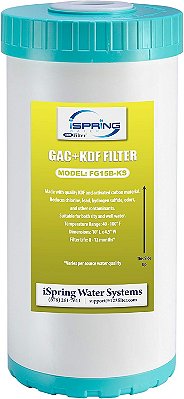 Cartucho de Filtro de Carbono GAC e KDF de Alta Capacidade e Qualidade Premium iSpring FG15B-KS para Sistema de Filtração de Água Sob Pia de Conexão Direta US21B, 10” x 4.5”