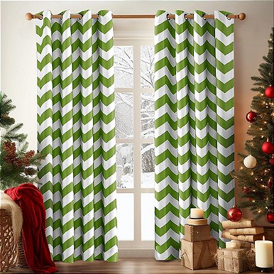 Cortinas Melodieux Chevron Blackout com Forro Escurecedor, 52 por 96 Polegadas, Verde (1 Painel)