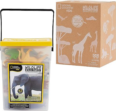 Pote de Figuras Realistas de Animais da Selva, Embalagem de Materiais Reciclados, Contêiner de Armazenamento, Brinquedos para Crianças a partir de 3 anos, Exclusivo da Amazon - National Geographic Kids.