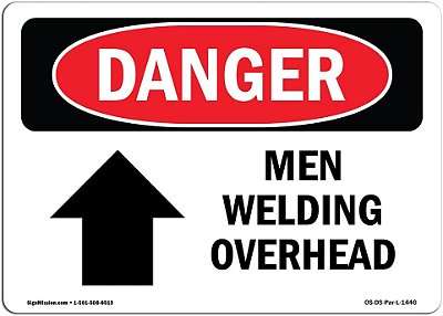 Sinal de Perigo OSHA - Homens Soldando Sobre Cabeça | Adesivo | Proteja Seu Negócio, Canteiro de Obras, Armazém e Área da Loja | Fabricado nos EUA