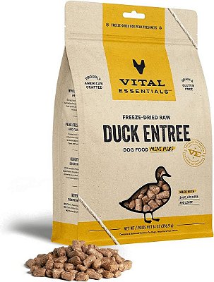 Alimento para cães Vital Essentials Congelado e Liofilizado, Entrada de Mini Pedacinhos de Pato, 14 oz