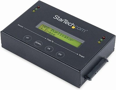 StarTech.com Duplicador e apagador autônomo de disco rígido 1:1, SATA HDD / SSD Clonador / Copiador / Limpador / Sanitizador, Ferramenta de clonagem / recuperação, Display LCD, Conform