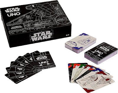 Jogo de Cartas UNO Star Wars Esquemas Técnicos da Mattel Games para 2 a 10 Jogadores, Presente para Noite de Jogos, Jogos de Viagem e Colecionadores.
