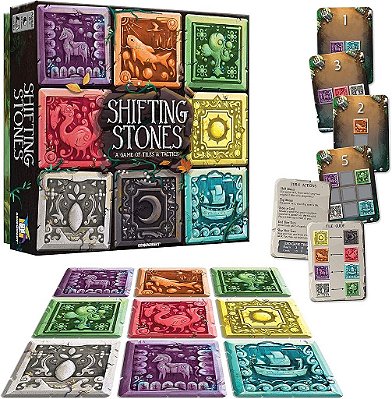 Gamewright - Shifting Stones - Um Jogo de Estratégia Familiar Visual e de Tomada de Decisões com Tiles, Cartas e Táticas, 8 anos +