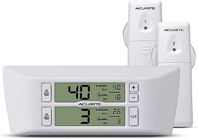 Termômetro digital sem fio para geladeira e freezer AcuRite com alarme e temperatura máxima/mínima para casa, display LCD, restaurantes (00986M), 0,6, branco.