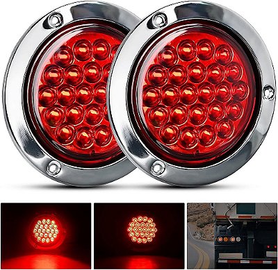 Luz de Freio Redonda para Reboque Nilight 4 2PCS 24 LED Vermelho em Aço Inoxidável Cromado à Prova d'Água para Caminhão Van Motorhome Barco Caminhão, Garantia de 2 Anos