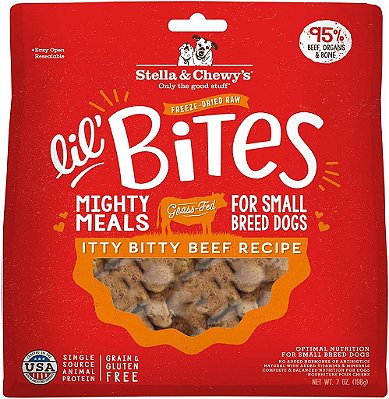 Stella & Chewy's Freeze-Dried Raw Lil' Bites Itty Bitty Beef Recipe Small Breed Dog Food, 7 oz. Bag (Beef) = Stella & Chewy's Alimentos Crus para Cães Pequenos de Raças Pequenas, Receita de