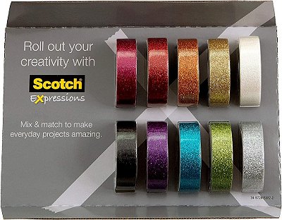 Fita washi Scotch Glitter, 10 rolos, ótima para uso em bullet journal, material escolar, material para artesanato e presentes de apreciação ao professor (C517-10-SIOC)