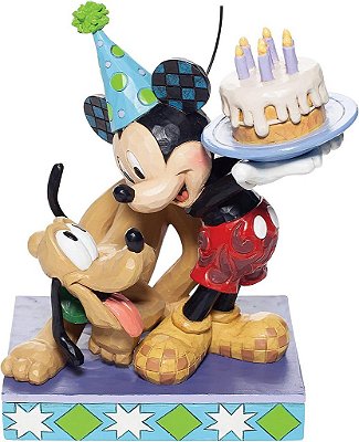 Enesco Disney Tradições por Jim Shore Pluto e Mickey Mouse Figurine de Bolo de Aniversário, 6.2 Polegadas, Multicolorido