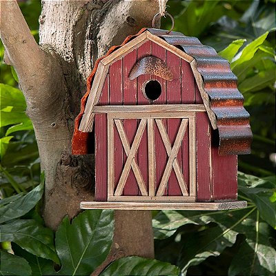 Casa de Pássaros Suspensa de Madeira Rústica para Jardim de Celeiro ao Ar Livre de 10,25 da Glitzhome