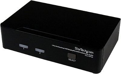 Comutador KVM de 2 portas DisplayPort StarTech.com - 2560x1600 @ 60Hz - Comutador de teclado, vídeo, mouse e USB de dupla porta DP, caixa de comutação com áudio para computadores e monit
