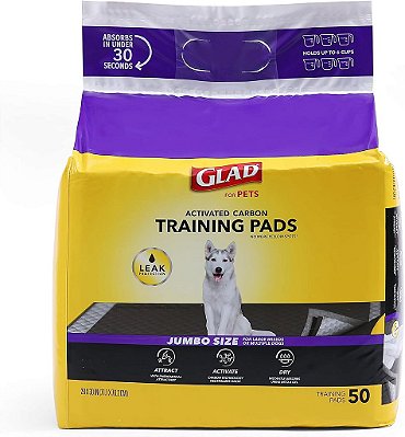 Glad for Pets JUMBO-SIZE Charcoal Puppy Pads | Black Training Pads That Absorb & Neutralize Urine Instantly | New & Improved Quality Dog Training Pads, 50 Count
Glad for Pets JUMBO-SIZE Carvão Puppy Pads | P