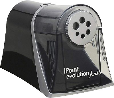Afiador de lápis elétrico Westcott iPoint Evolution Axis Heavy Duty para sala de aula, preto e prata
