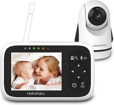 Monitor de bebê HelloBaby com câmera e áudio, monitor de bebê com tela colorida IPS de 3,2, pan-tilt-zoom totalmente remoto, visão noturna infravermelha, alcance de 1000 pés, comun