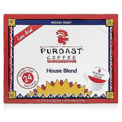 Cápsulas de Café Puroast Baixo Teor de Ácido, Mistura Encorpada Casa Blend, Baixo Ácido Certificado - acima de 5.5, Alto Teor de Antioxidantes, Compatível com Máquinas de Café Keur