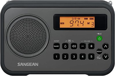 Rádio digital portátil Sangean PR-D18BK AM/FM com protetor de borracha (cinza/preto) Preto/ Cinza