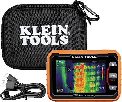 Câmera de Imagem Térmica Recarregável Klein Tools TI270, Mais de 10000 Pixels, Transferência de Dados Wi-Fi, 3 Paletas, Pontos de Temperatura Alta / Baixa.