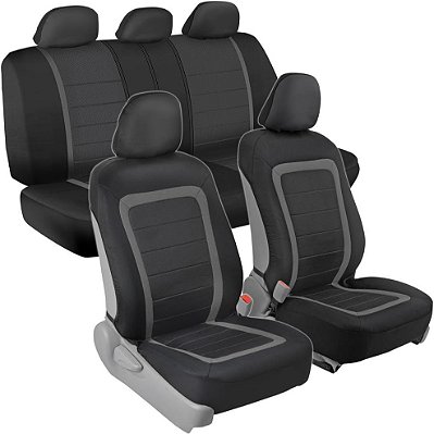 Capa de assento interior completa para carro, fácil instalação BDK S3CC sem laterais para airbag e descanso de braço, dianteiro e traseiro (Preto/Carvão)