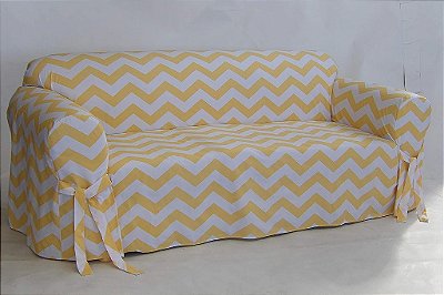Cobertura para sofá de dois lugares Classic Slipcovers CHEV20YELWHT, uma peça, Chevron, Amarelo/Branco