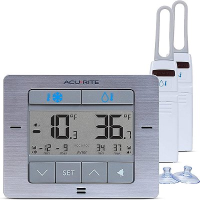 Termômetro digital sem fio para geladeira e freezer da AcuRite com alarme, temperatura máxima/mínima para casa e restaurantes (00515M) 4,25 x 3,75