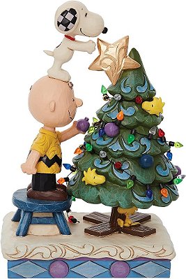 Enesco Jim Shore Peanuts Charlie Brown e Snoopy Decorando a Figura da Árvore, 8,27 polegadas, Multicolorido
