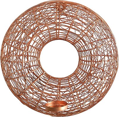 Suporte para vela de parede com círculo de cobre com fio de 11 polegadas.