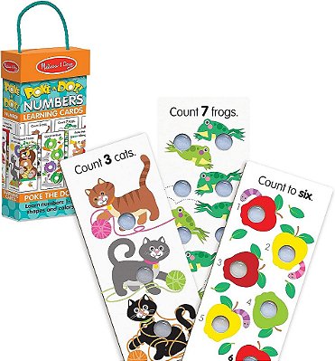 Cartões de aprendizado com números grandes Poke-A-Dot da Melissa & Doug - 13 números, formas e cores em ambos os lados com botões para estourar - Livro Poke A Dot de cartões de aprendizado interativo extragrandes para crianças.