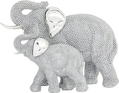 Escultura de Elefante de Polystone Glam Deco 79, 9 x 5 x 7, Prata
