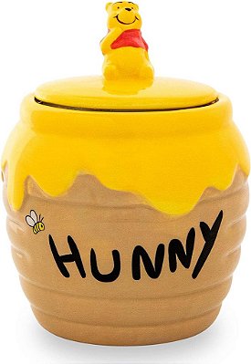 Pote de biscoitos com mel Hunny do Winnie the Pooh da Disney da Silver Buffalo em cerâmica esculpida 3D pintada à mão (pequeno).