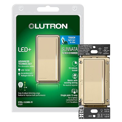 Chave Dimmer Lutron Sunnata Touch com Tecnologia Avançada LED+ para LED, Incandescente e Halógena, 3 Vias/Multi Local, STCL-153M-IV, Marfim