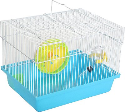 Gaiola para Hamster Anão de História Única YML com Roda/Comedouro e Bebedouro Pequenos/Base de Plástico, Azul, 10,5 x 8 x 7,75