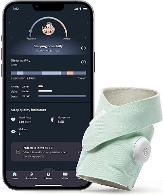 Meia de Sonho Owlet Plus - Monitor Inteligente de Bebê com Frequência Cardíaca e Média de Oxigênio O2 como Indicadores de Qualidade do Sono - Meia Padrão e Meia de Tamanho Plus para Crescer com