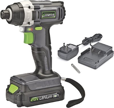 Genesis GLID20A 20 Volt Lithium-ion Battery-Powered Cordless Variable Speed Impact Driver with 1/4 Collet , Built-In LED Work Light, 20V Battery, Charger and Screwdriver Bit

Genesis GLID20A 20 Volts Bateria de íon