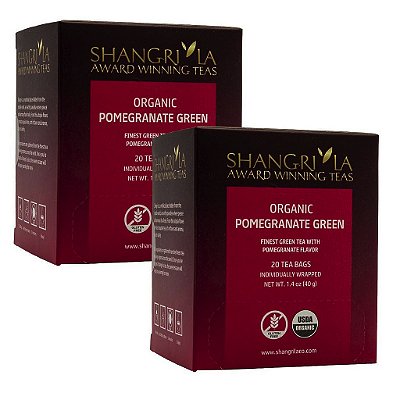 Companhia de Chá Shangri-La Chá Verde Orgânico de Romã, 2 caixas com 20 saquinhos de chá cada (total de 40)