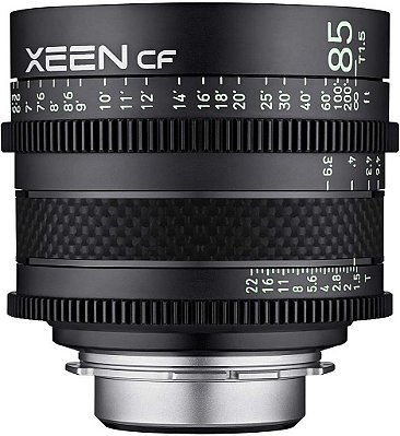 Lente de Cinema Profissional ROKINON XEEN Cf 85mm T1.5 com Construção de Fibra de Carbono e Marcas Luminosas para Montagem ARRI PL.