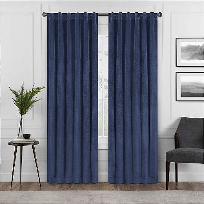 Cortina de Veludo com Bolso de Vareta ECLIPSE Harper para Quarto, Painel Único, 50 pol. x 84 pol., Marinha.