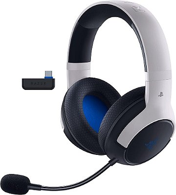 Fone de ouvido para jogos sem fio Razer Kaira HyperSpeed para Playstation 5 / PS5, PS4, PC, Mobile: Drivers de 50mm - Microfone cardioid HyperClear - Almofadas de espuma de memória - Bluetooth - Bateria