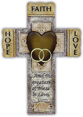 Crucifixo de Parede para Casamento com Versículo Bíblico de Fé, Esperança e Amor, Presente para Casais em Casamento, Noivado e Renovação de Votos, 7,25 polegadas por 10,5 poleg