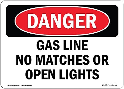 Sinal de Perigo da OSHA - Linha de Gás Sem Fósforos ou Luzes Acesas | Adesivo | Proteja Seu Negócio, Canteiro de Obras, Armazém e Área de Loja | Fabricado nos EUA