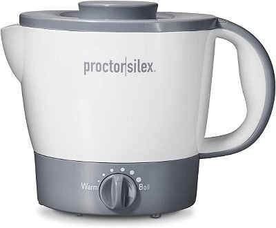 Chaleira elétrica Proctor Silex de 32oz com temperatura ajustável para chá, água fervente, macarrão e sopa, branca.