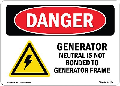 Sinal de perigo OSHA - Neutro do gerador não está ligado | Adesivo | Proteja seu negócio, canteiro de obras, depósito e área de loja | Feito nos EUA