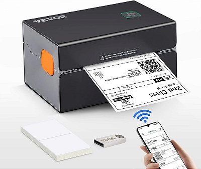 Impressora Térmica de Etiquetas Bluetooth VEVOR 300DPI com Reconhecimento Automático e Cabeça de Impressão Rohm, Impressora de Etiquetas de Envio Sem Fio para Etiquetas de 1,57 a 4