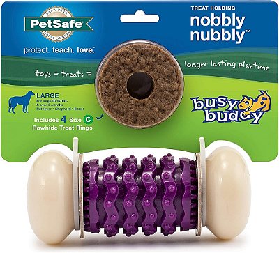 Brinquedo para cães PetSafe Busy Buddy Nobbly Nubbly Treat Holding - Mastigadores fortes - Desafiador - Anéis de petiscos incluídos - Grande