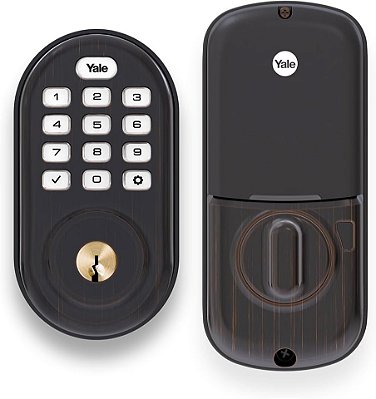 Trava Yale Assure Lock de Botão de Pressão com Fechadura Interna (Edição Amazon Key - Requer Amazon Cloud Cam), Compatível com Alexa na Cor Bronze Envelhecido (YRD216)