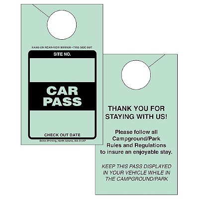 Etiqueta de pendurar no espelho retrovisor do carro para permissão de estacionamento para campings, parques de trailers, campistas (verde, 250)