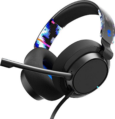 Fone de ouvido para jogos Skullcandy SLYR Pro Multi-Platform Over-Ear com fio, percepção de som aprimorada, microfone AI, funciona com Xbox, Playstation e PC - Azul.